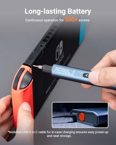 XCOOL Mini Electric Screwdriver, 52-in-1 Precision Electric Screwdriver 400RPM with 5 Torque Settings, 48 Drill Bits, Pry Bar, Led and Tweezers, Electric Precision Screwdriver Kit for Pc Building XCOOL