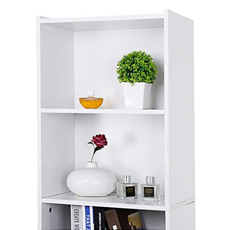 5-Tier Narrow Bookshelf – Freestanding Wood Cube Storage Shelf for Small Spaces, White SUPER DEAL