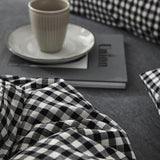 mixinni Black Gingham Comforter Set King, Plaid Comforter Set 3 Pieces 1 Black Grid Comfoter with 2 Pillow Cases for All Seasons, Soft Fluffy Modern Grid Pattern Printed Bedding-King Size mixinni