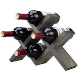 MyGift Vintage Gray Wood 4-Bottle Countertop Wine Storage Rack, Wine Bottle Tabletop Display Holder MyGift