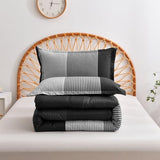 WONGS BEDDING Black Comforter Set Queen, Reversible Black Grey Stripe Down Alternative Comforter for All Season,3 Pieces(1 Patchwork Comforter+2 Pillowcases), Soft Microfiber Bedding Set 90"×90" WONGS BEDDING
