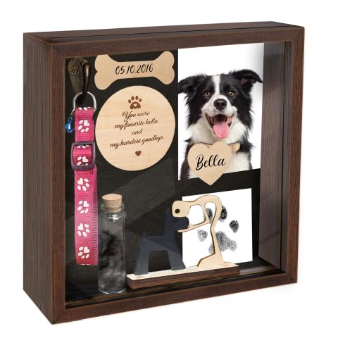 Pet Memorial Shadow Box for Dog Cat with Pet Paw Print Impression Kit, Dog Wood Picture Frame Memorial Gifts for Loss of Dog Pets Sympathy Gift PIPIONE