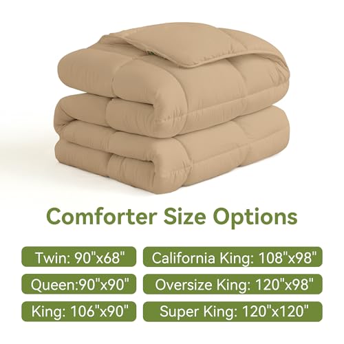 L LOVSOUL Down Alternative Comforter King Size Duvet Insert,All Season Duvet Insert with Corner Tabs,Khaki Comforter King 106x90Inches L LOVSOUL