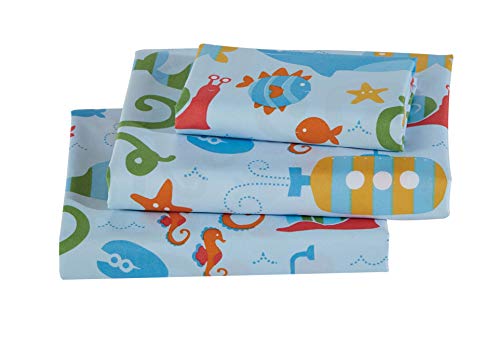 Sheet Set Sea Life Octopus Crabs Fishes Wheals Sharks Light Blue Green Red Orange New # Octopus (Twin) Kids Zone Home Linen