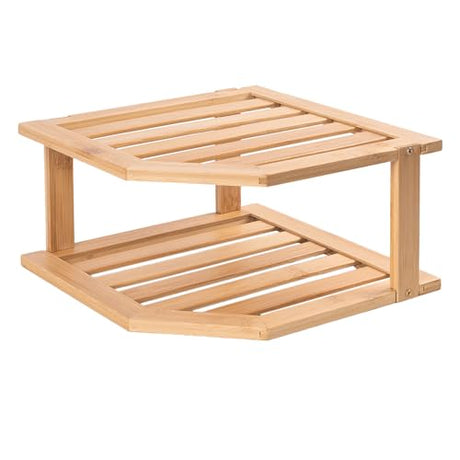 VERTORGAN Bamboo Corner Shelf,2 Tier Plate Organizer for Cabinet and Countertop,Pantry Dish and Spice Rack for Kitchen VERTORGAN