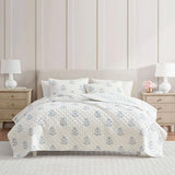 Martha Stewart - King Quilt Set, 100% Cotton Reversible Bedding Set, Incredibly Soft Feel for Year Round Comfort, 3 Piece Bed Set with Matching Pillowcases (Flower Block Print Blue) Martha Stewart