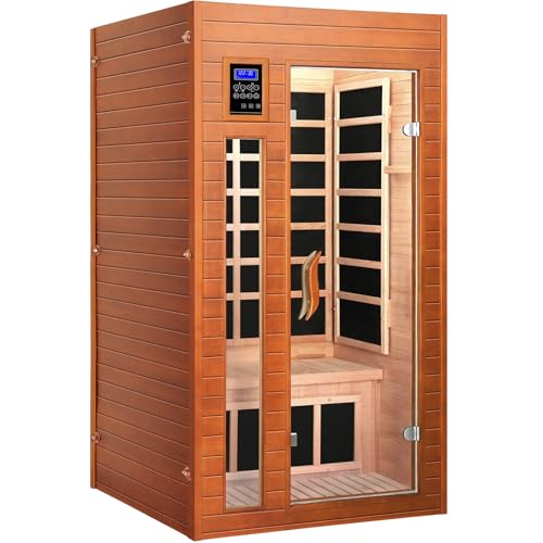 X-Vcak 1-2 Person Infrared Sauna, Dry Heat Sauna with Red Light Therapy, Bluetooth, Radio, 7-Color Therapy Light for Home, Indoor, Gym, Wellness Center, 36″ x 36″ x 73″ X-Vcak