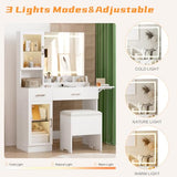 NUNU LAB White Vanity Desk with Mirror and Lights, Makeup Vanity Set with Storage Shelf and Drawers, Bedroom Dressing Table with RGB Cabinets, Cushion Stool for Women, Girls, Teens (052 White) NUNU LAB