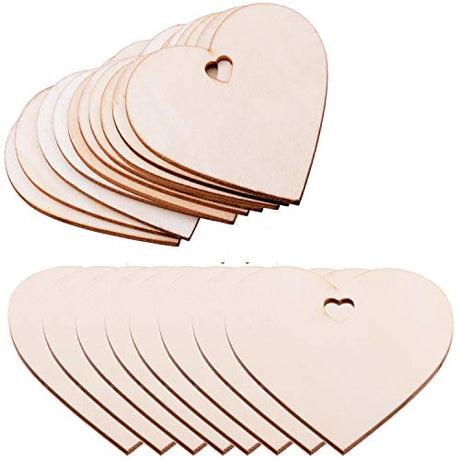 Pack of 50 Wooden Crafts to Paint 3 inch Christmas Tree Hanging Ornaments Unfinished Wood Cutouts Christmas Decoration DIY Crafts (Wooden Heart Cutouts) malyunin