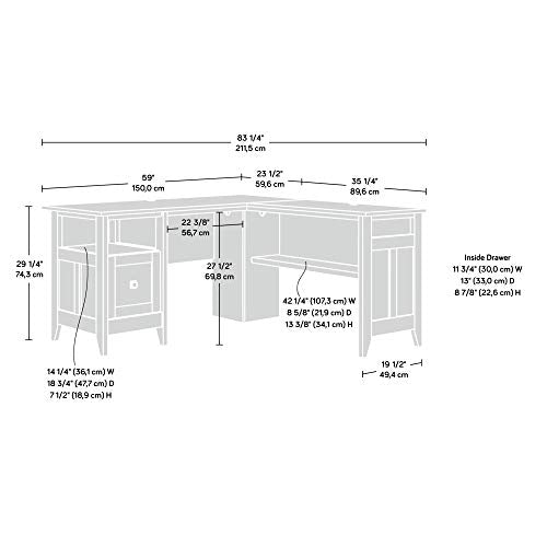 Sauder August Hill L-Shaped Desk, L: 59.06" x W: 58.74" x H: 29.25", Dover Oak finish - WoodArtSupply