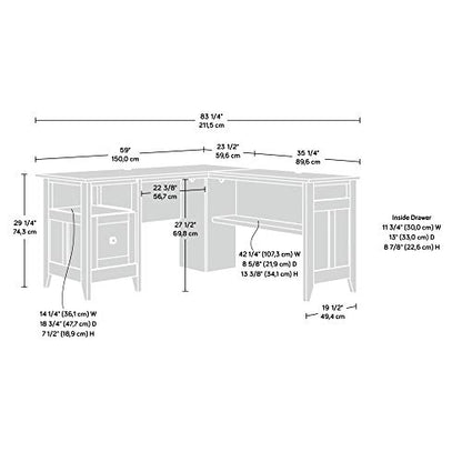 Sauder August Hill L-Shaped Desk, L: 59.06" x W: 58.74" x H: 29.25", Dover Oak finish - WoodArtSupply