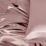 Homiest 4pcs Satin Sheets Set Luxury Silky Satin Bedding Set with Deep Pocket, 1 Fitted Sheet + 1 Flat Sheet + 2 Pillowcases (Queen Size, Rose Gold) Homiest