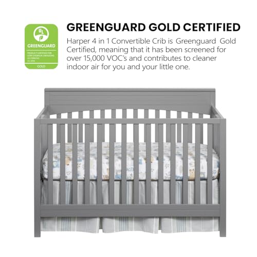 Oxford Baby Harper 4-in-1 Convertible Crib, Dove Gray, GreenGuard Gold Certified Oxford Baby