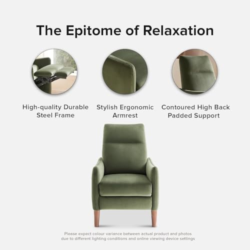 mopio Arthur Recliner Chair with 3 Positions, Accent Armchair, Mid Century Modern Reading Chair, High Back Padded Support Comfy Sleeper Armchair (Olive Green Velvet)