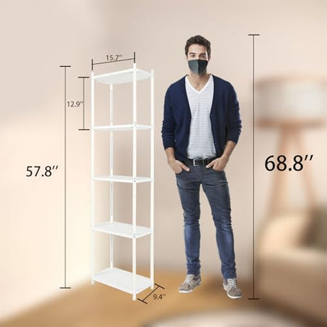 5 Tier Corner Shelf with LED Light, 57.7" Tall Corner Stand Shelves Modern Home Decor Display Floor Lamps, Corner Furniture Open Bookshelf for Bedroom, Office, Living Rooms, White Bloddream