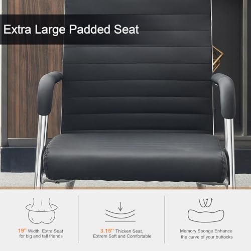 Okeysen Office Guest Chairs Set of 6, Modern Leather Reception Chairs with Mid Back & Sled Base, No-Wheel Desk Chairs for Waiting Room & Conference Room