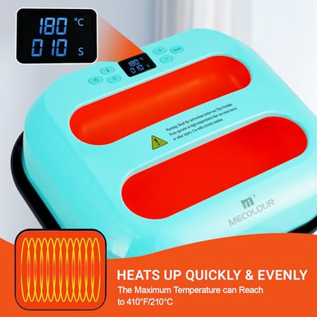 MECOLOUR Heat Press Machine for T-Shirts 12"X10", Heat Transfer Machine 110V for Sublimation,Tote Bags,Pillows,Dresses, Fast Heating, Precise Temperature Control, Insulated Safety Base, High Pressure MECOLOUR