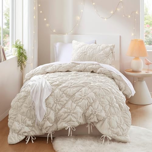 Intelligent Design Twin Comforter Set – Ivory Lily Puffy Floral Shabby Chic Boho Bedding for Girls, Ultra-Soft, Lightweight & All-Season, Twin Intelligent Design
