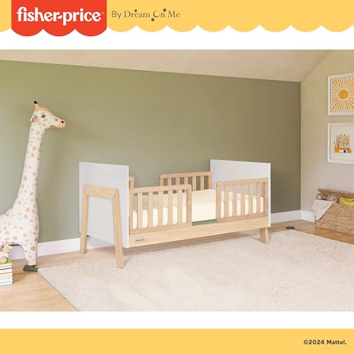 Dream On Me Fisher Price Iris 4-in-1 Convertible Crib in Vintage White Oak, JPMA & Greenguard Gold Certified, Crafted from New Zealand Pine Wood