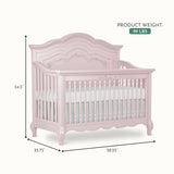 Evolur Aurora 5-in-1 Convertible Full-Size Baby Crib in Dusty Rose, GreenGuard Gold & JPMA, 3 Mattress Heights, Ribbon Bow Scrollwork & Queen Anne Feet, Converts to Toddler, Day & Full-Size Bed