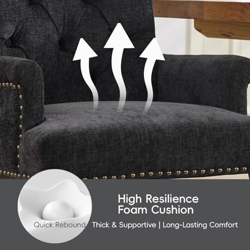 KIUMU Upholstered Tufted Chenille Dining Chairs with Arms & Nailhead Trim – Solid Wood Frame & Legs, Modern Farmhouse for Dining, Kitchen & Living Room (Set of 1, Black) KIUMU