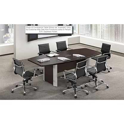 Thaweesuk Shop Espresso 12 FT Executive Boat Shaped Conference Table Wood Hide Wires Inside Elliptical Metal Legs Grommets Racetrack Desk 2 Power Data Modules Black Office Meeting Room Boardr - WoodArtSupply