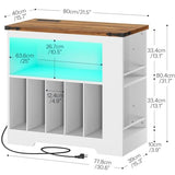 HOOBRO Large Record Player Stand with Charging Station & LED Lights, Vinyl Record Storage Table Holds up to 230 Albums, Turntable Stand with Display Shelf for Living Room, Walnut and White WH80UDRS01 HOOBRO
