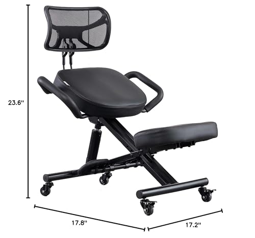 Ergonomic Kneeling Chair with Back Support and Wheels for Office, Adjustable Balance Chair for Home,Black SITSEATSEE