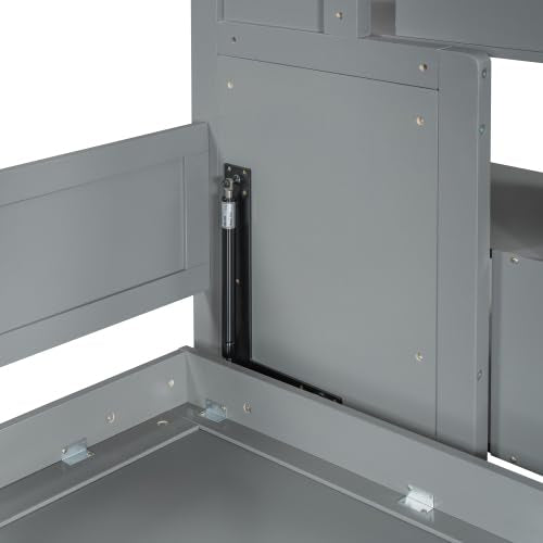 Full Murphy Bunk Bed with Desk and Hydraulic Lift, Full Over Full Size Murphy Bed with Storage Stairs, Grey Bellemave