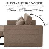 N NOORDENIYA 55.5" Fabric Convertible Sofa Bed, Pull Out Sleeper Sofa Bed, Loveseat Couch with Side Pocket, 3 in 1 Convertible Sleeper Sofa Bed for Living Room, Apartment, Bedroom, RV, Brown N NOORDENIYA