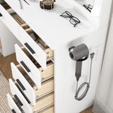 Panana Vanity Desk Set Large Mirror and Lights, Makeup Table with 11 Drawers, Power Outlet, Storage Cushioned Stool, 3 Lighting Modes, Dressing Table for Bedroom Dressing Room (White) Panana