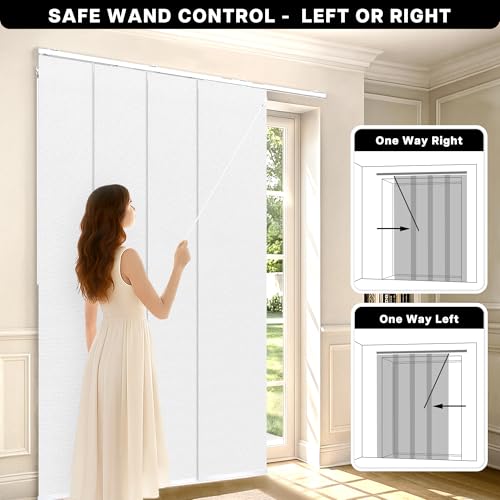 Lazblinds Adjustable Blackout Vertical Blinds for Sliding Doors, Extendable Track (45 3/4'' - 82 5/8'' W), Trimmable Panels Up to 96” H for Room Divider & Patio Door, White Blackout LazBlinds