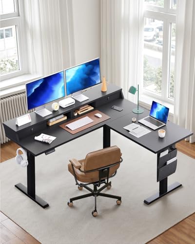 ErGear L Shaped Electric Standing Desk, 63" Ergonomic Corner Height Adjustable Desk with Drawers, Sit Stand Computer Table with Storage for Work Office Home, Black ErGear