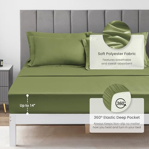 Love's cabin Twin Comforter Set Olive Green, 5 Pieces Twin Bed in a Bag, All Season Bedding Sets with 1 Comforter, 1 Flat Sheet, 1 Fitted Sheet, 1 Pillowcase and 1 Pillow Sham Love's cabin