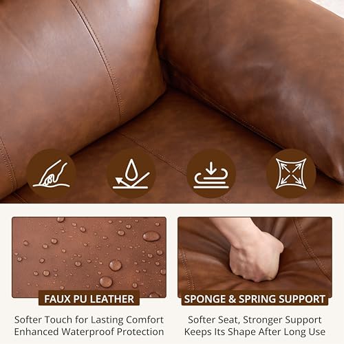 zzlay 360° Swivel Rocking Leather Recliner Chair for Adults, Overstuffed Manual Recliner with Spring Cushion, Glider Rocking Nursery Single Sofa with Side Pockets for Living Room, Camel