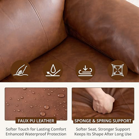 zzlay 360° Swivel Rocking Leather Recliner Chair for Adults, Overstuffed Manual Recliner with Spring Cushion, Glider Rocking Nursery Single Sofa with Side Pockets for Living Room, Camel zzlay
