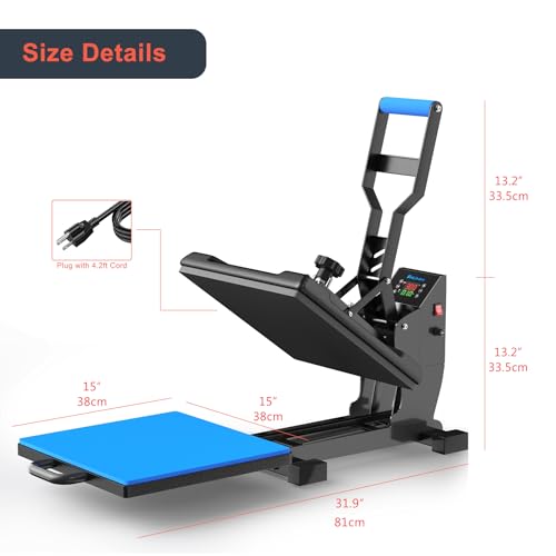 Delclynee 15" x 15" Slide Out (12.25") Heat Press Machine for T Shirts, Clamshell Pull Out Lower Platen, Industrial-Quality Digital Sublimation Printer for Heat Transfer Vinyl Delclynee