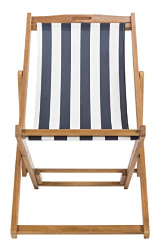 Safavieh PAT7040A-SET2 Outdoor Collection Loren Teak, White Foldable Sling Adirondack Chair, Natural/Navy Stripe Safavieh