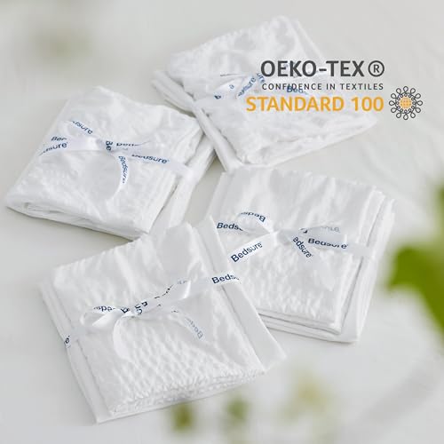 Bedsure Bed in a Bag Queen - 7 Pieces Plaid Seersucker Bedding Comforter Sets, Soft Lightweight White Boho Bed Set with Comforters Queen Size, Sheets, Pillowcases & Shams Bedsure