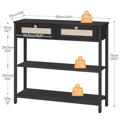 HOOBRO Rattan-Like Narrow Console Table with 2 Drawers, 31.5-Inch Sofa Table with Storage, Open and Hidden Storage Space, Woven Decoration, for Hallway and Foyer, Black BB02XG01 - WoodArtSupply