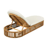 Merax Acacia Wood Chaise Lounge with Curved Cushion, Outdoor Sun Lounger for Patio, Poolside and Garden, Teak Finish Wood Recliner, 80.8" L, Supports 300 lbs, Cream
