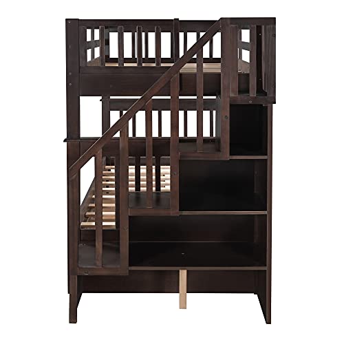 Harper & Bright Designs Twin Over Twin Bunk Bed with Stairs and Drawers, Solid Wood Stairway Bunk Bed with Storage for Kids Teens Adults, Bedroom, Dorm (Espresso) Harper & Bright Designs