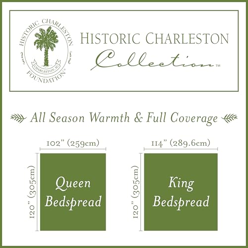 Historic Charleston King Charles Modern Farmhouse Floral Matelasse Bedspread, 100% Cotton Breathable Bedding, King/Calking, White Historic Charleston