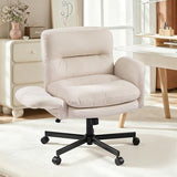 Bestier Criss Cross Office Chair with Flip-Up Arms, Vanity Comfy Chair with Thick Cushion & Wheels, Cross Legged Office Chair for Home Office, Bedroom, Beige Velvet Bestier