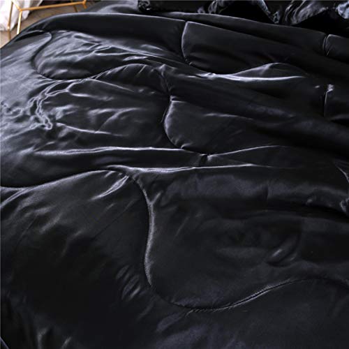 NTBED Silky Satin Comforter Set King Black, Soft Lightweight Microfiber Luxury Sexy Quilted Bedding Sets with 2 Matching Pillow Covers for Summer Spring Autumn NTBED