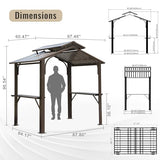 Domi 8x5FT Hardtop Grill Gazebo, Outdoor BBQ Gazebo with 2 Side Shelves and Ceiling Hook, Outdoor Grill Canopy with Galvanized Steel Double Roof for Patio Lawn Backyard Deck, Brown domi outdoor living