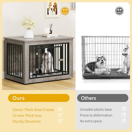 DWVO Dog Crate Furniture, 38 Inch Dog Kennel Indoor Furniture End Table for Dogs, Farmhouse Decorative Wooden Cage, Chew-Resistant, Grey DWVO