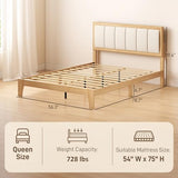 HOMCOM Full Size Bed Frame with Upholstered Headboard, Platform Bed Frame with Wooden Slats, No Box Spring Needed, Easy Assembly, Natural HOMCOM