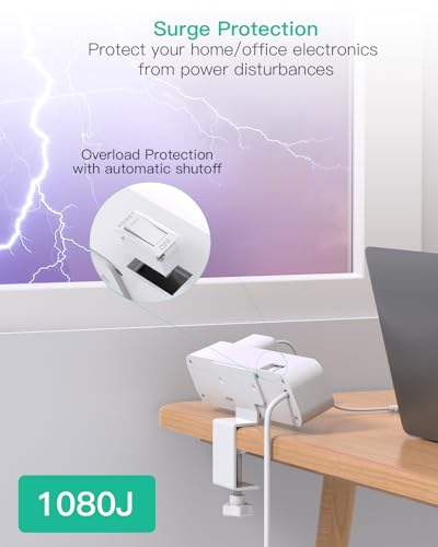 PD30W Desk Clamp Power Strip, Desktop Mount Surge Protector, Fast Charging Station, 5Ft Extension Cord Desk Edge Mount Shelf with 4 Outlets 4 USB Ports (2 USB C), Home Office Accessories Essentials Mifaso