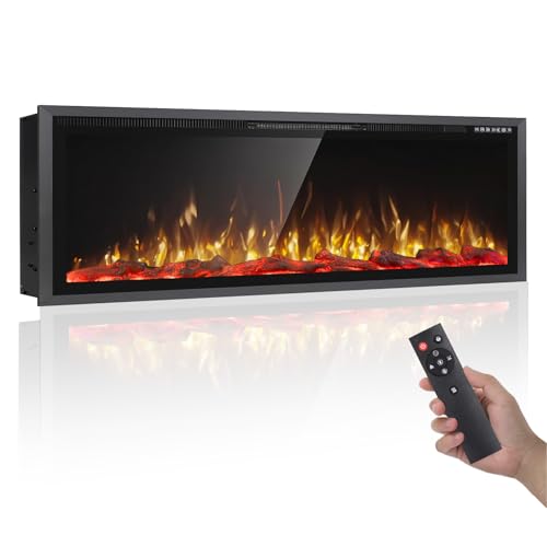 PRETZI 60" Electric Fireplace Ultra Narrow Aluminum Frame & Wide Screen, Electric Fireplace Inserts/Wall Mounted with Heater, Adjustable Flame Color and Brightness, Remote Control/Timer, 750/1500w PRETZI